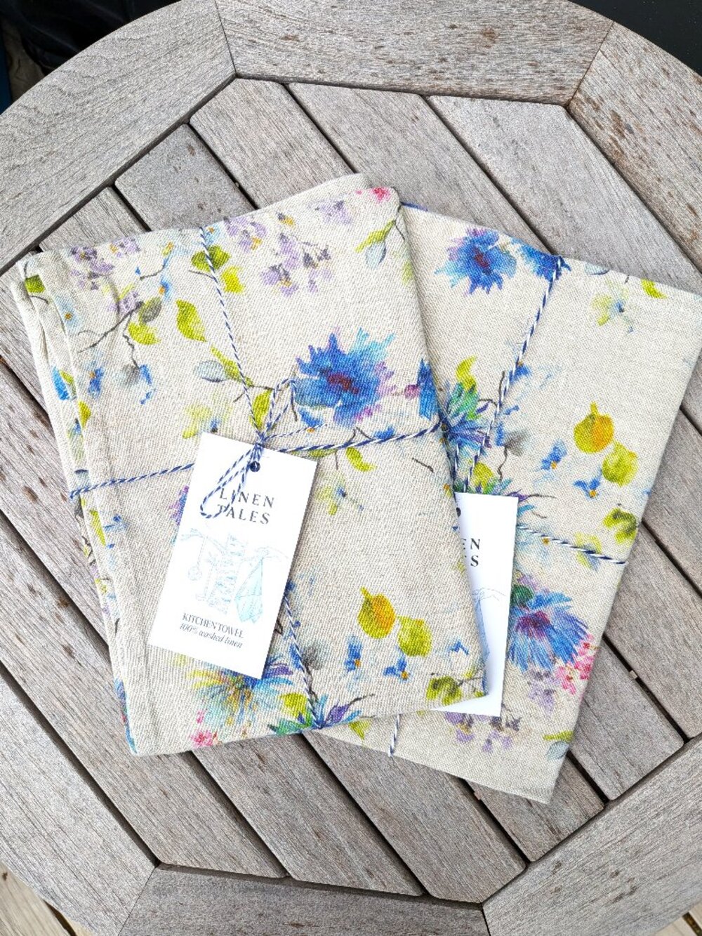 New Linen Tales Watercolor Flowers 100% Linen Kitchen Towels- Set of 2